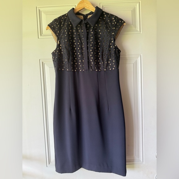 Ann Taylor Dresses & Skirts - 🔥🔥5/$25! Ann Taylor Navy and Black Eyelet Cap Sleeve Dress